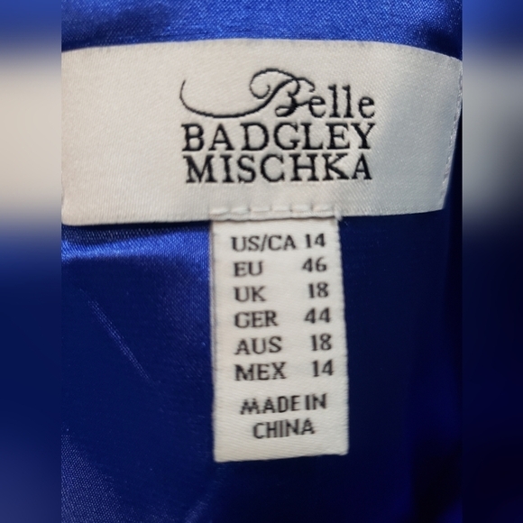 Badgley Mischka Belle Dress‎  Blue Lace Short Sleeve , Size 14 - Picture 10 of 13